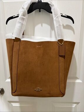 Coach Tan Suede Tote with Gold Accents